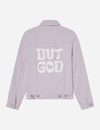 Elevated Faith But God Cropped Denim Jacket
