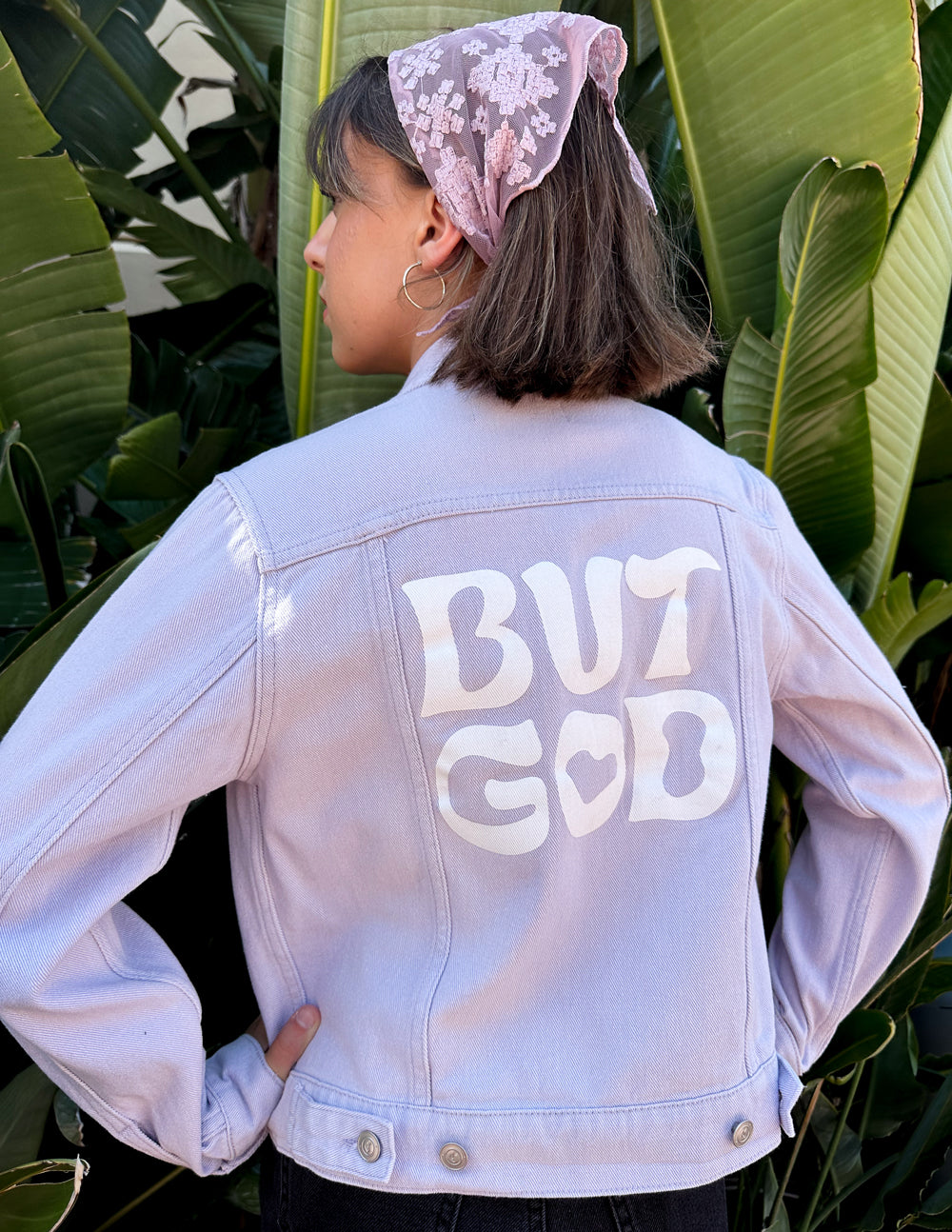 Elevated Faith But God Cropped Denim Jacket