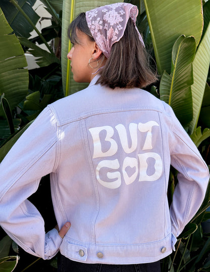 Elevated Faith But God Cropped Denim Jacket