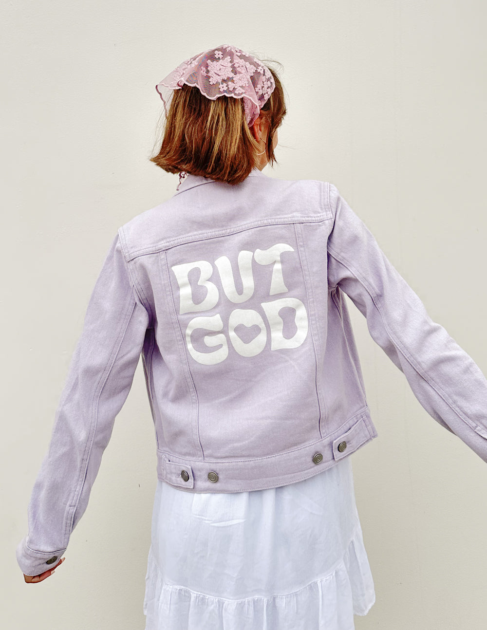 Elevated Faith But God Cropped Denim Jacket