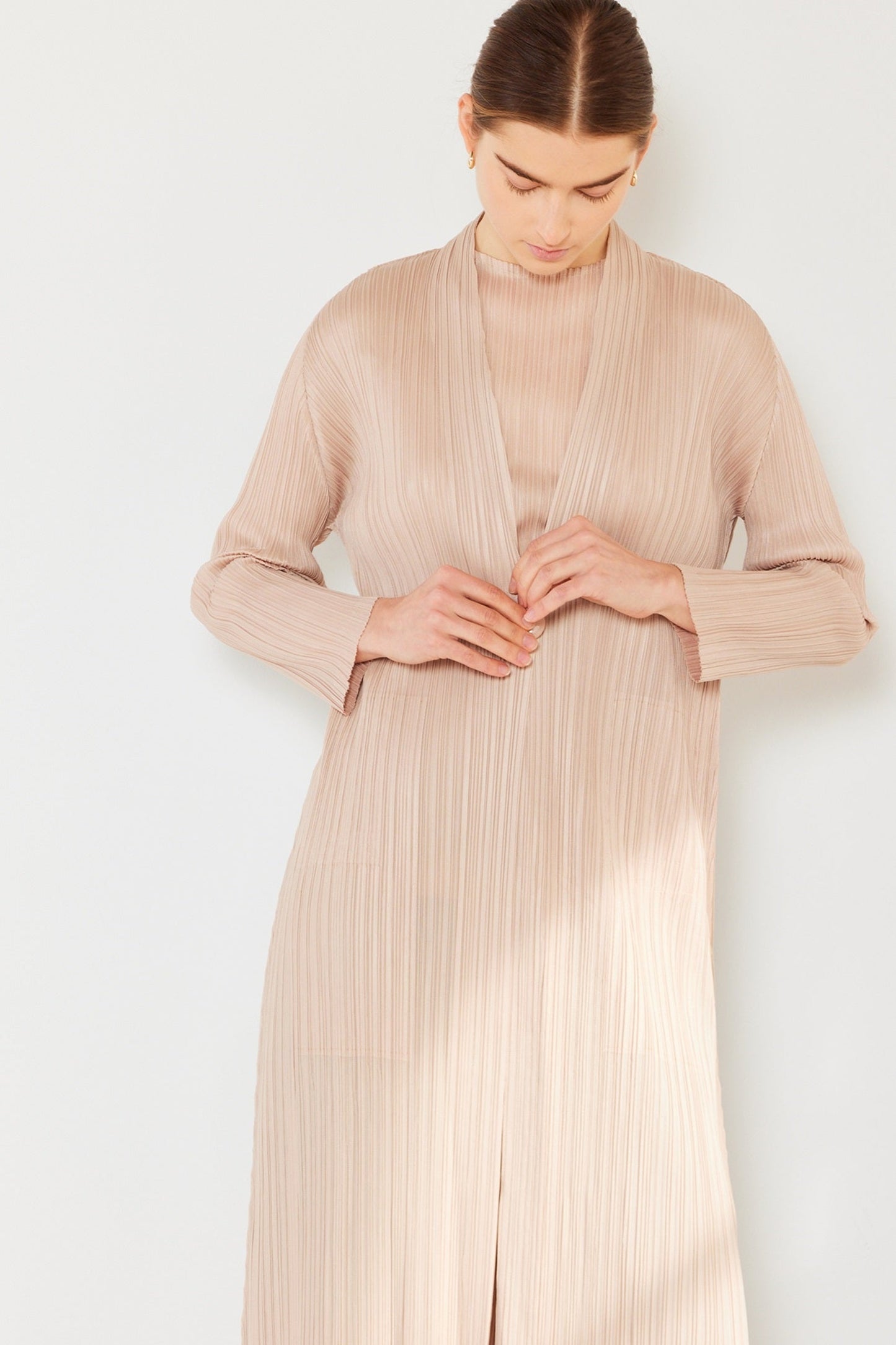 Marina West C02LG Pleated Long Sleeve Cardigan Duster