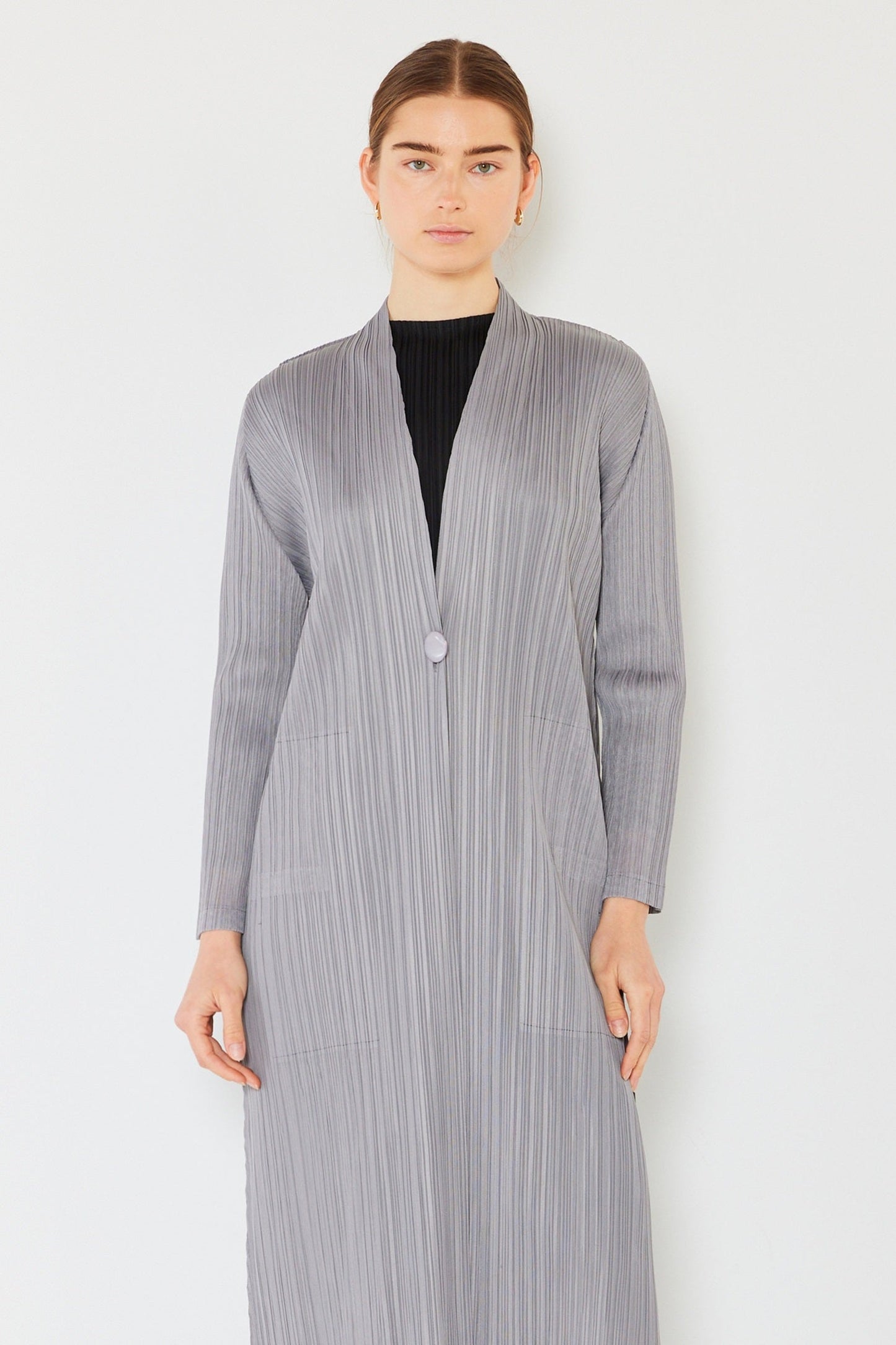 Marina West C02LG Pleated Long Sleeve Cardigan Duster