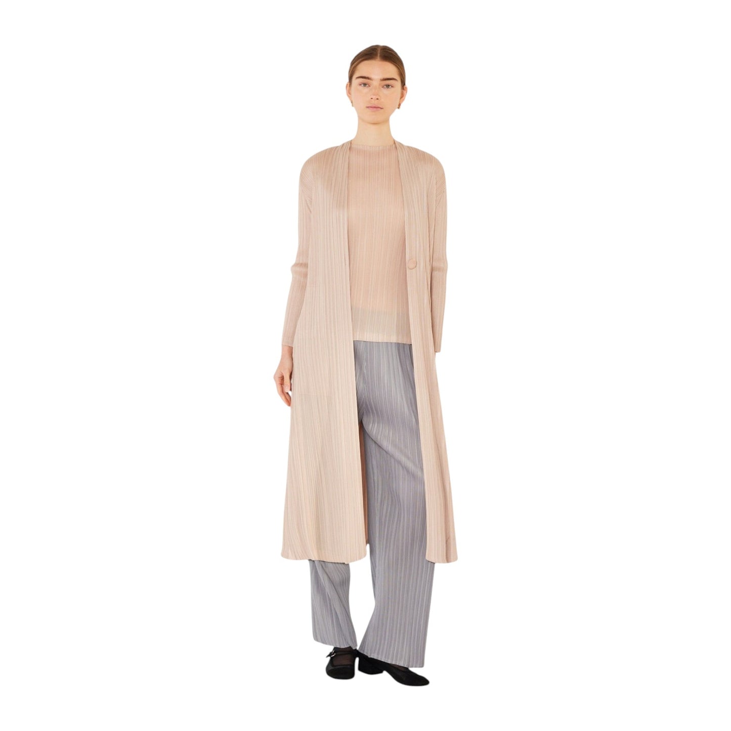 Marina West C02LG Pleated Long Sleeve Cardigan Duster