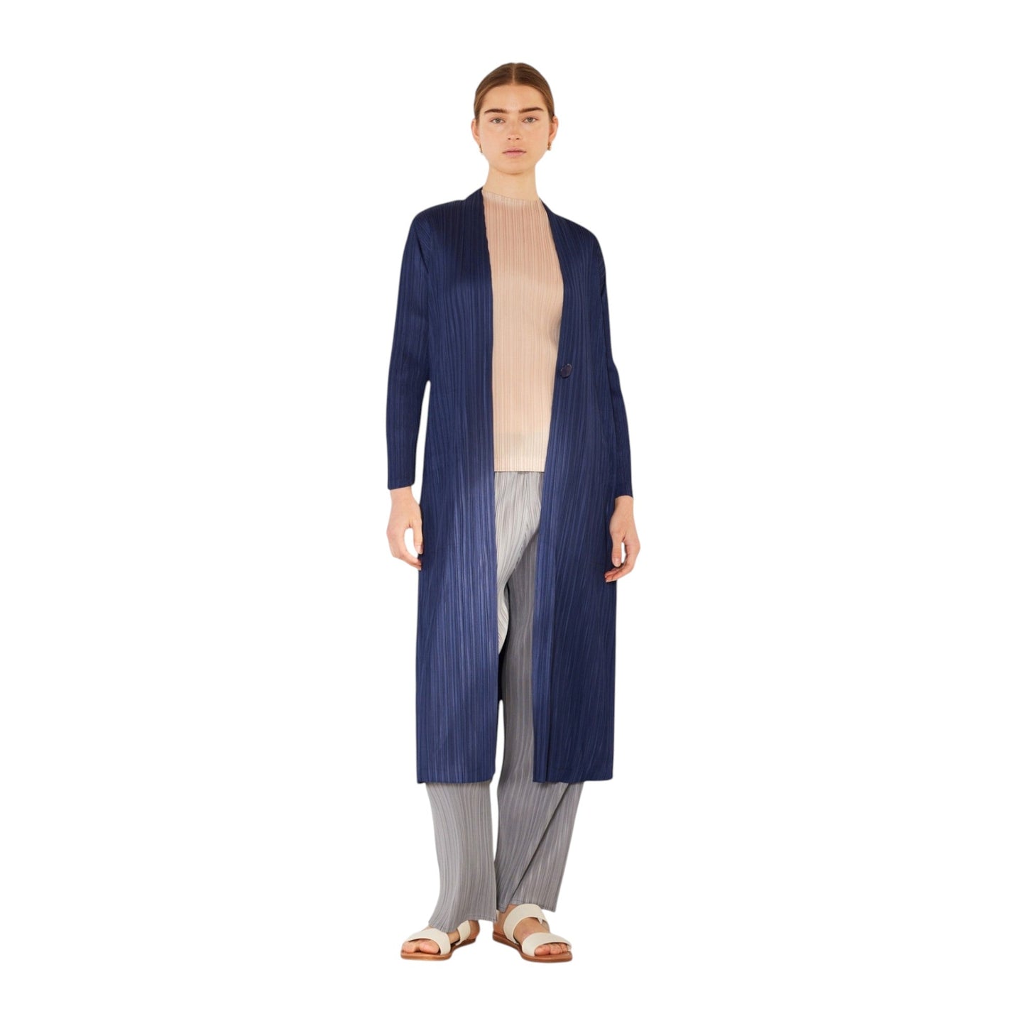 Marina West C02LG Pleated Long Sleeve Cardigan Duster