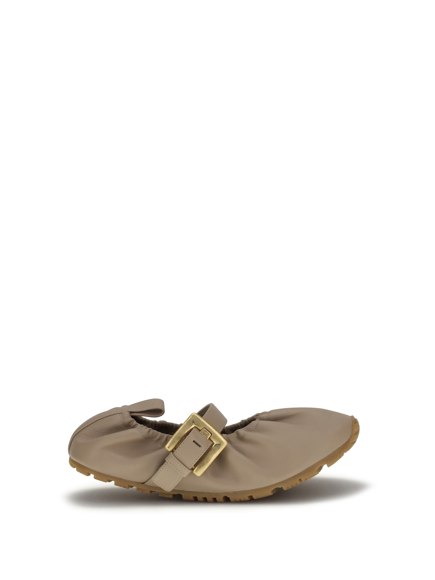 Ballerina Flats Buckle Strap Calf Leather Beige