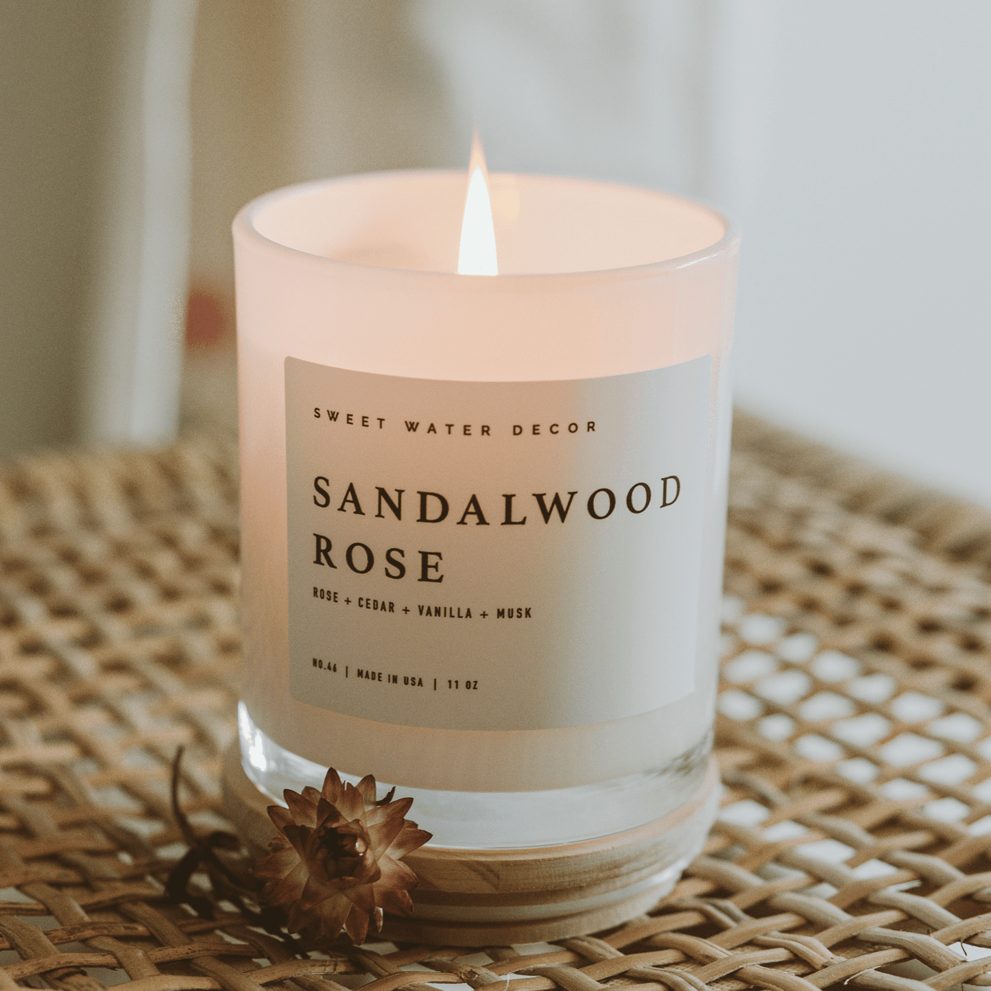 Sandalwood Rose Soy Candle - White Jar - 11 oz