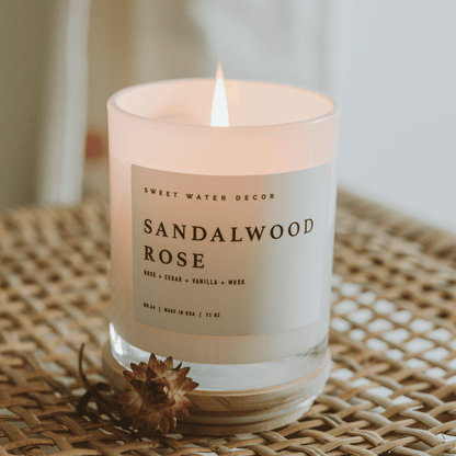 Sandalwood Rose Soy Candle - White Jar - 11 oz