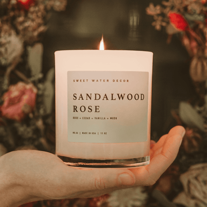 Sandalwood Rose Soy Candle - White Jar - 11 oz
