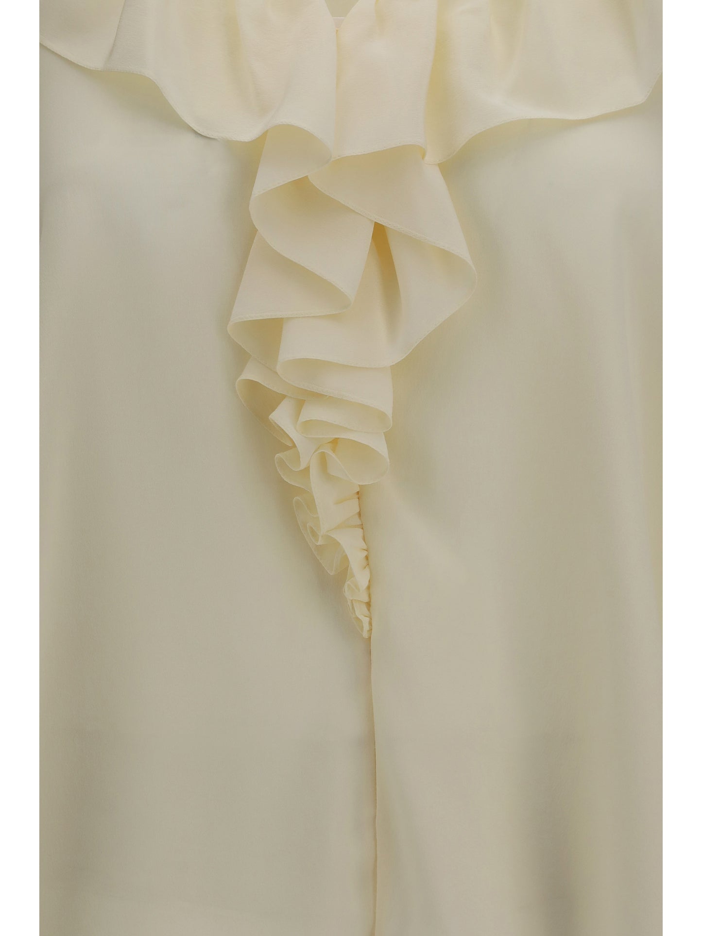 Shirt Ruffled V-Neck Pristine White Silk