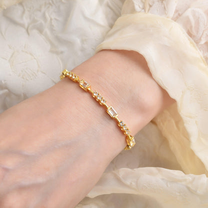 Baguette White Topaz  Prong 14k Yellow Gold Plated Silver Link Bracelet