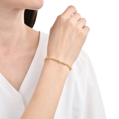 Baguette White Topaz  Prong 14k Yellow Gold Plated Silver Link Bracelet