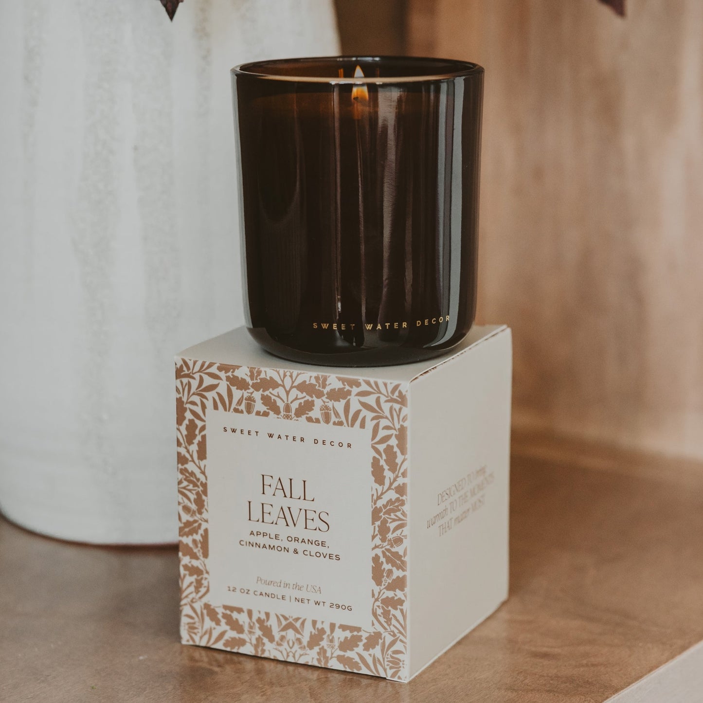 Fall Leaves Soy Candle - Boxed Amber Tinted Glass Jar - 12 oz