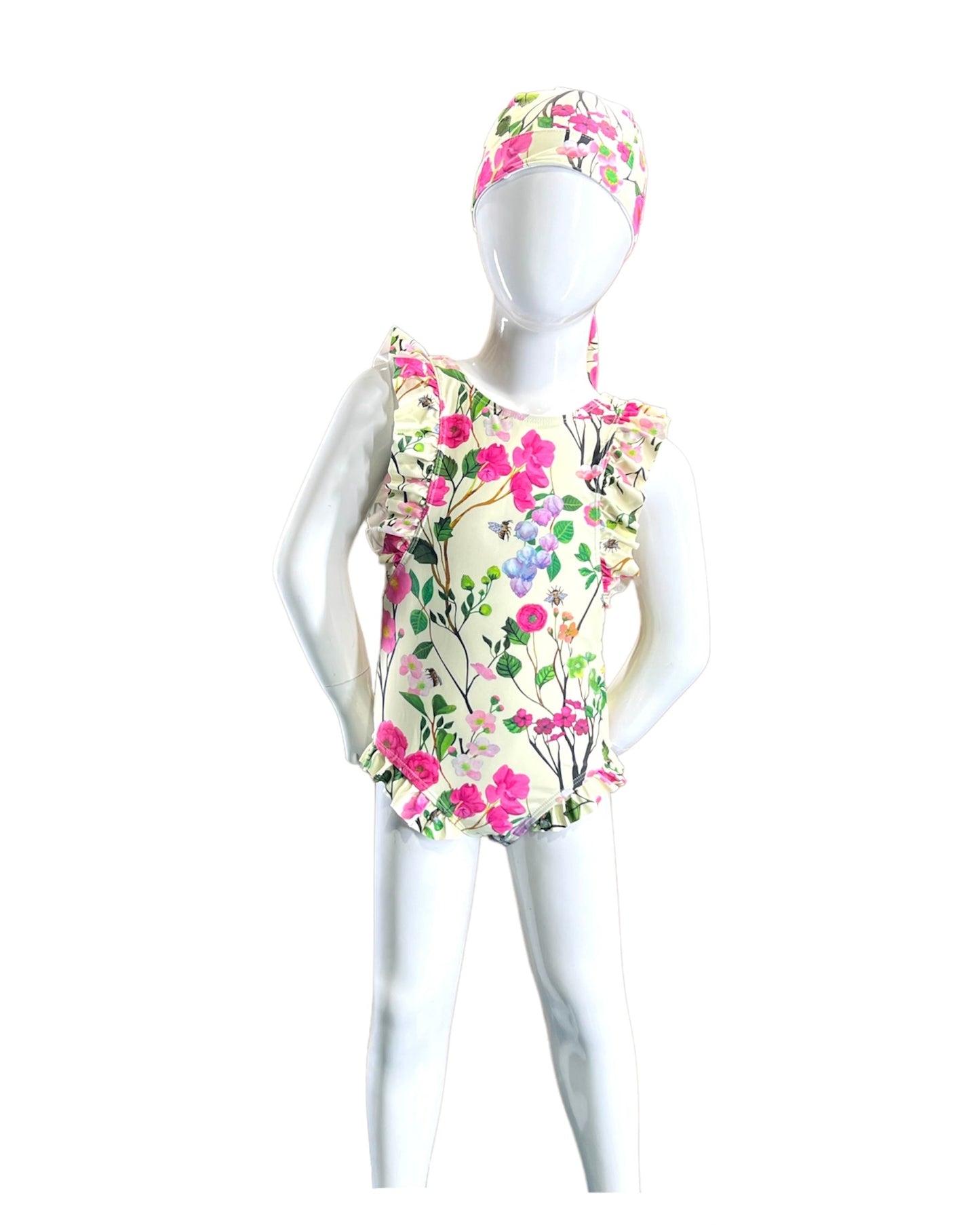 Marina West V-Neck Ruffle One Piece Swimsuit (F1823) - Cherry Blossom Cream