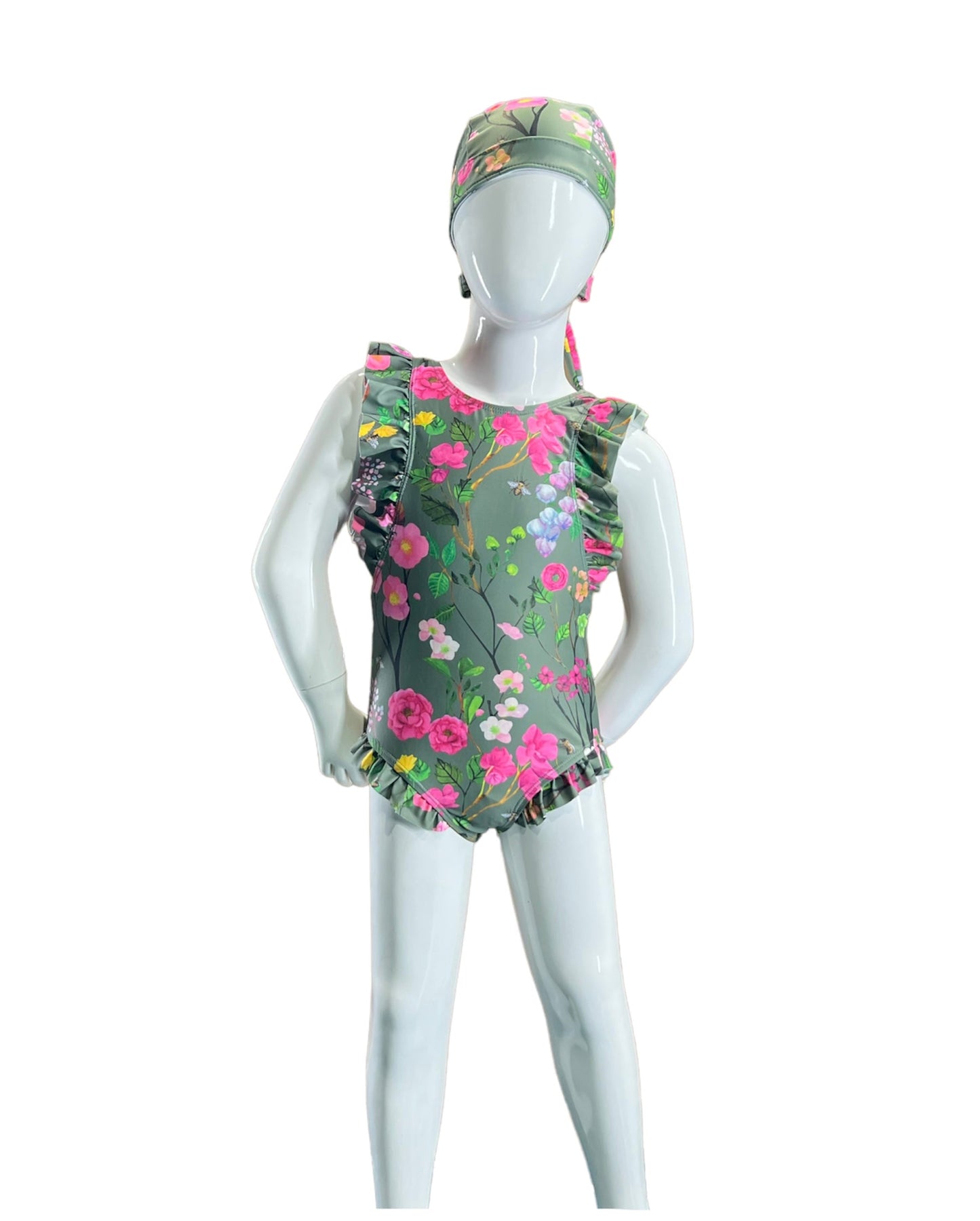 Marina West V-Neck Ruffle One Piece Swimsuit (F1823) - Cherry Blossom Forest