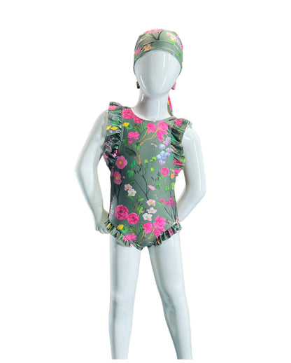 Marina West V-Neck Ruffle One Piece Swimsuit (F1823) - Cherry Blossom Forest