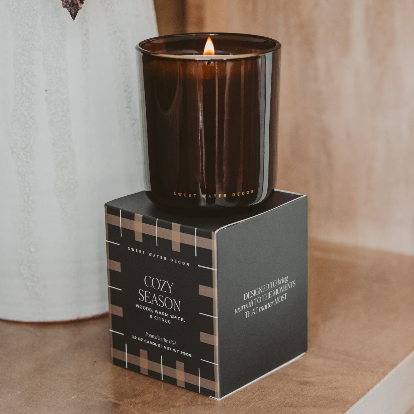 Cozy Season Soy Candle - Boxed Amber Tinted Glass Jar - 12 oz