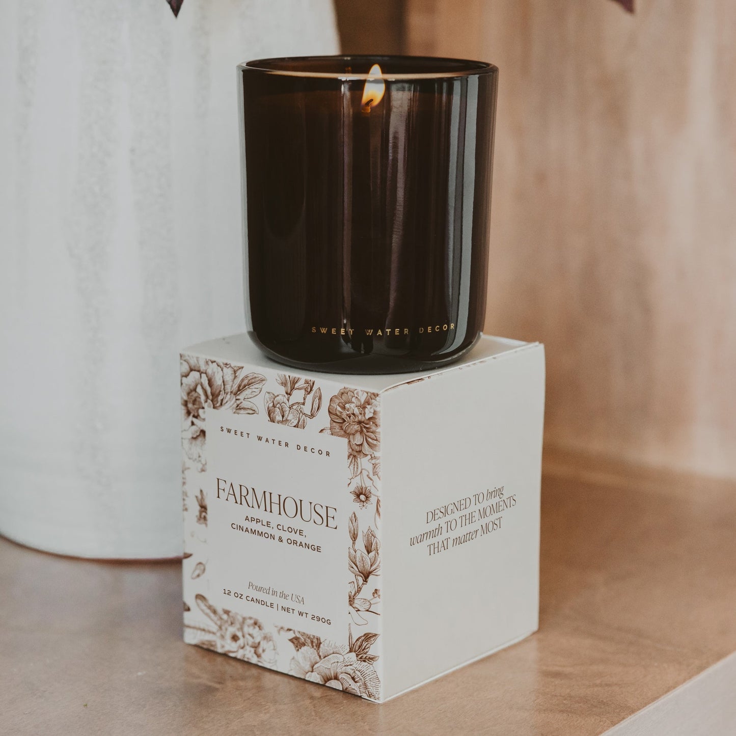 Farmhouse Soy Candle - Boxed Amber Tinted Glass Jar - 12 oz