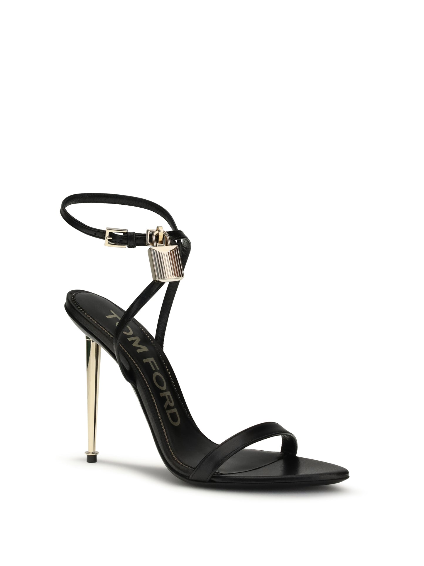 Heeled Sandals Padlock Pointy Black