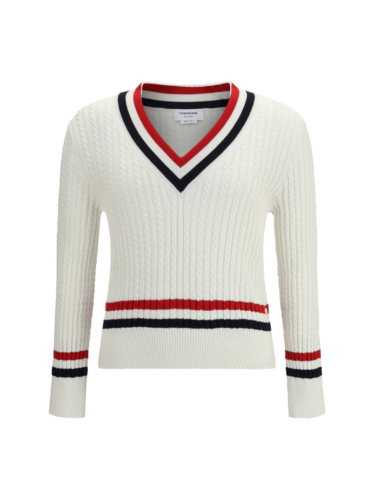 V-Neck Sweater White Cotton