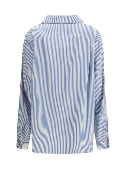 Silk PJ Shirt Sky Blue/Off White