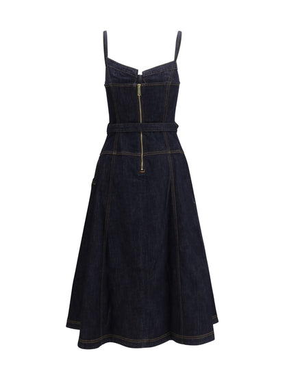 Dress Denim Flared Midi Blue