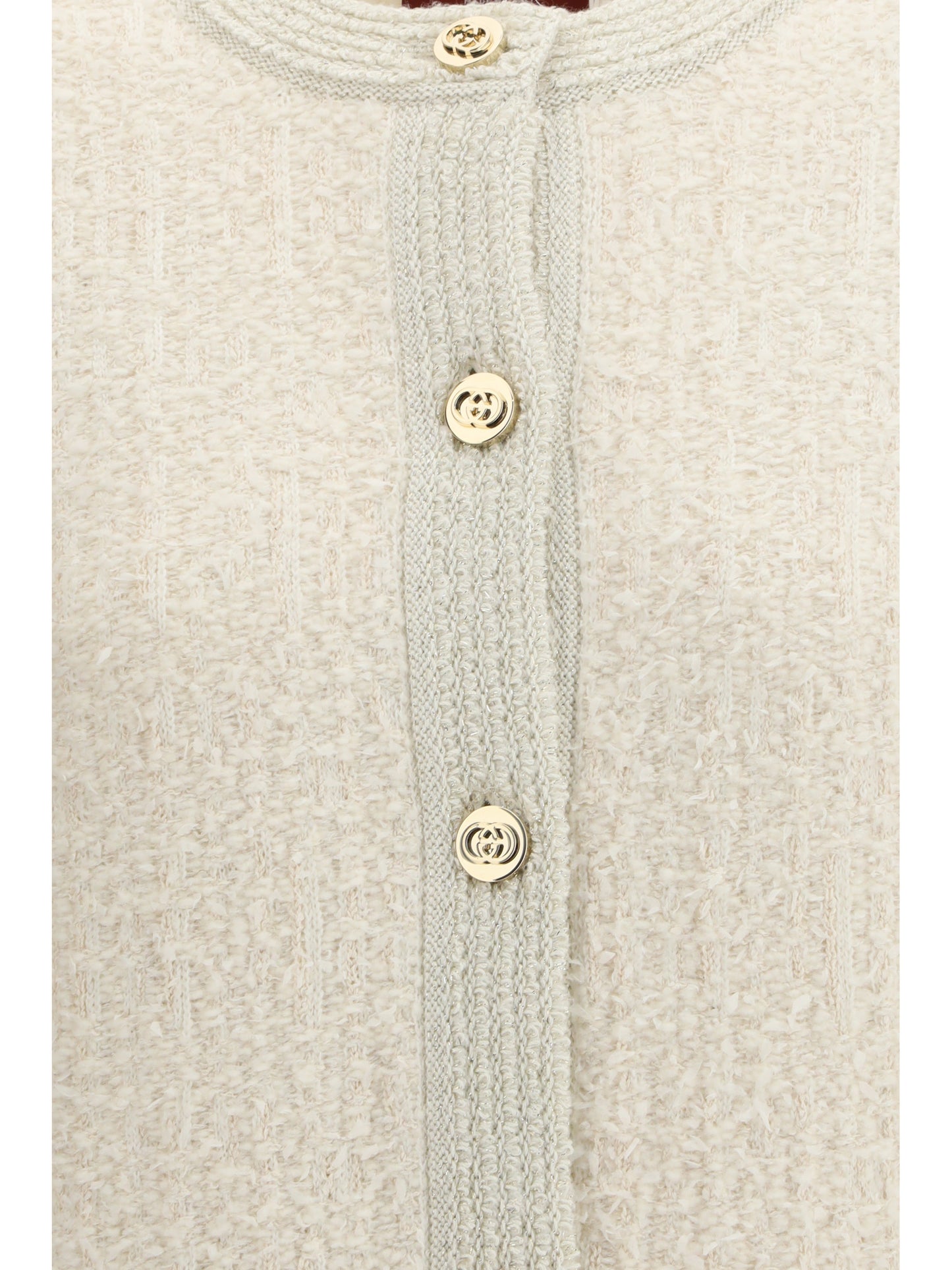 Cardigan Bouclé Lamé Wool Ivory/Silver