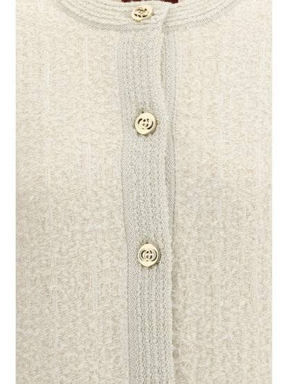 Cardigan Bouclé Lamé Wool Ivory/Silver