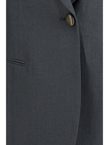 Single-Breasted Linen Jacket Dark Shadow