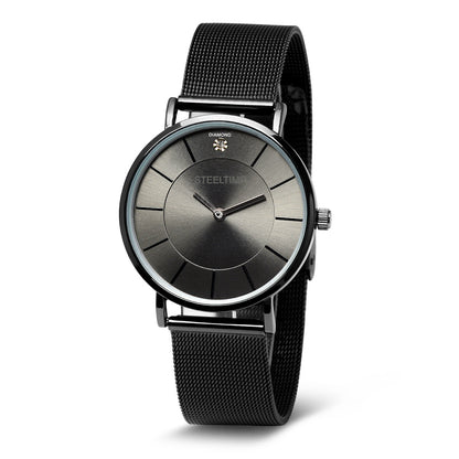 Black Midnight Mesh Banded Watch *+ Genuine Diamond