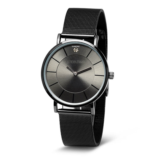 Black Midnight Mesh Banded Watch *+ Genuine Diamond