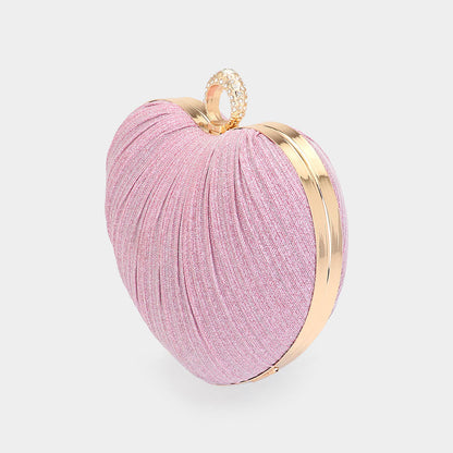 Sparkle Fabric Heart Fold Clutch / Evening Bag / Crossbody Bag