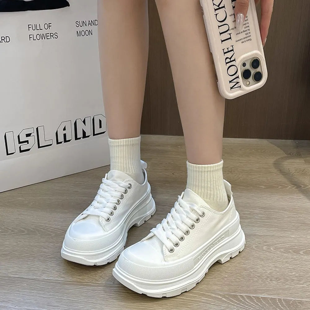 Lace-Up Round Toe Platform Sneakers – Canvas Chunky Sole – Zulily