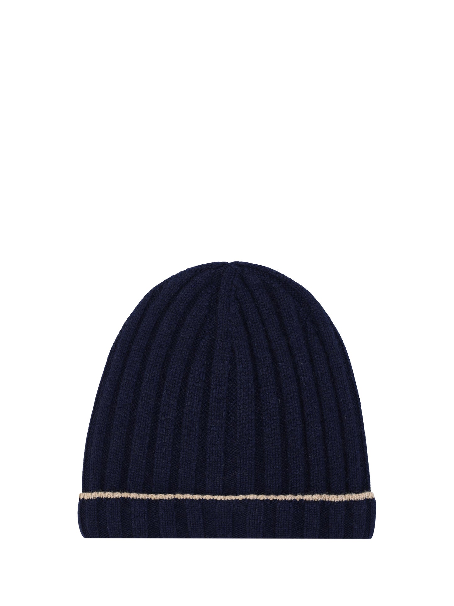 Beanie Hat Cashmere Navy/Camel