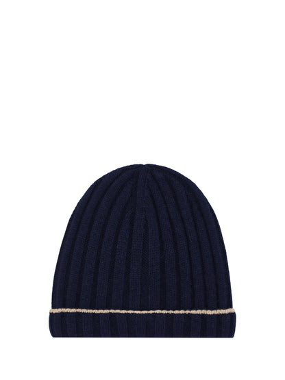 Beanie Hat Cashmere Navy/Camel
