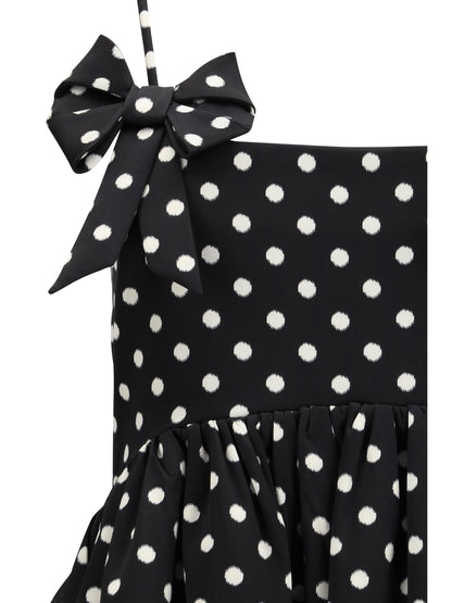 Mini Dress Polka-Dot Satin Black