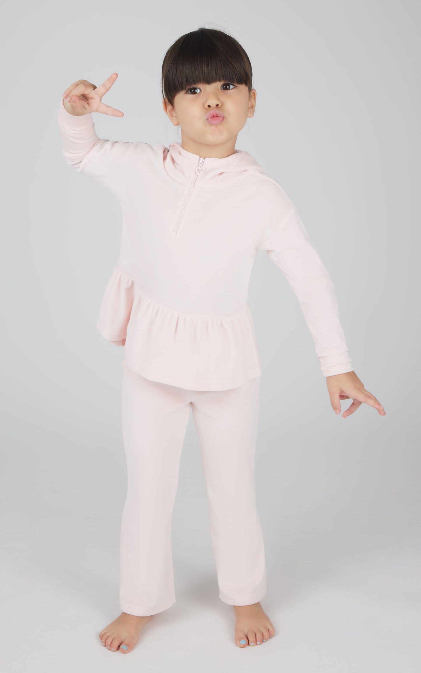 Toddler Girls Velour Hoodie Jacket & Flare Pant & Scrunchie Set