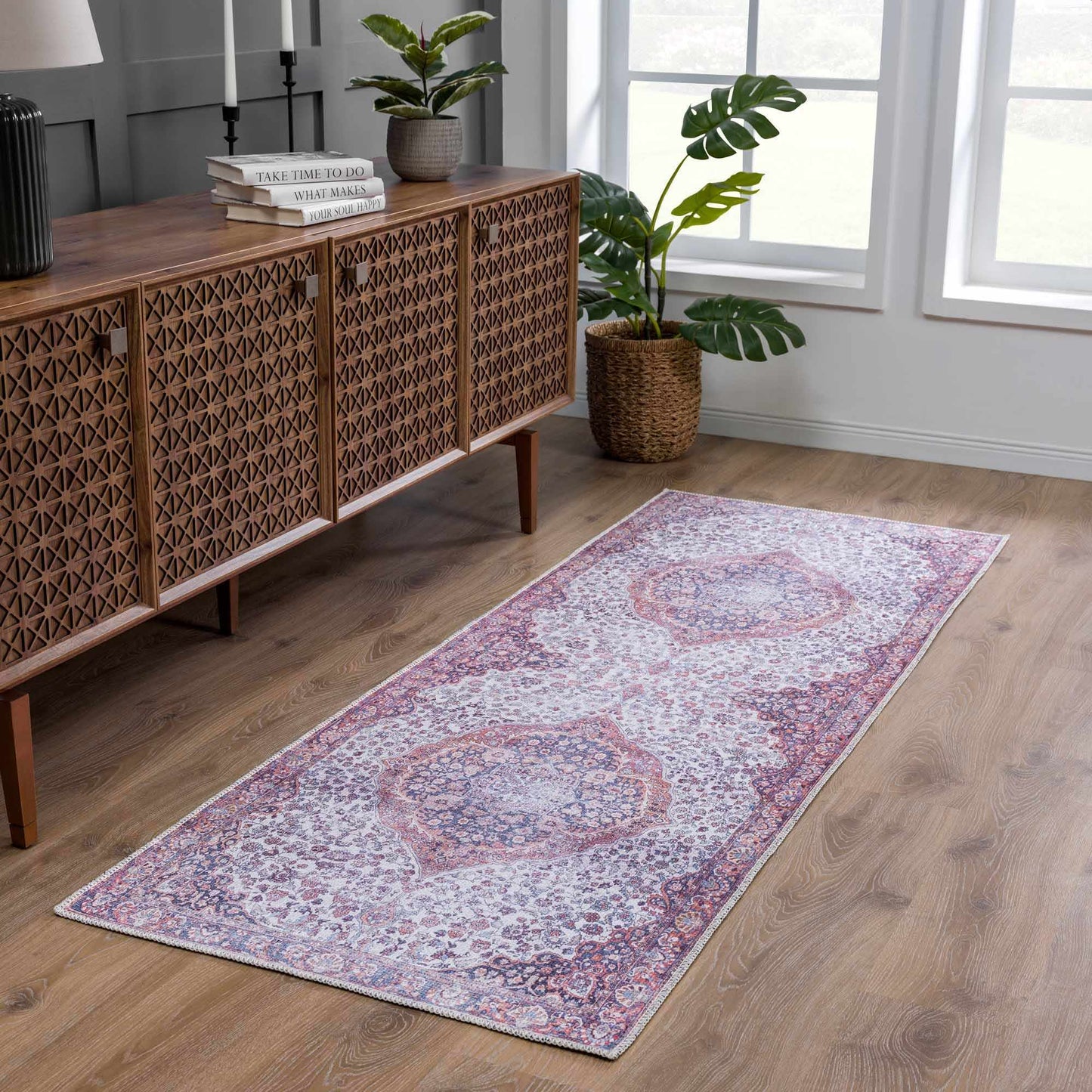 Red Cael Tumble Dry Washable Rug - Clearance