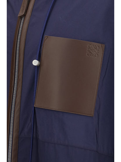 Hooded Technical Jacket Navy/Brown