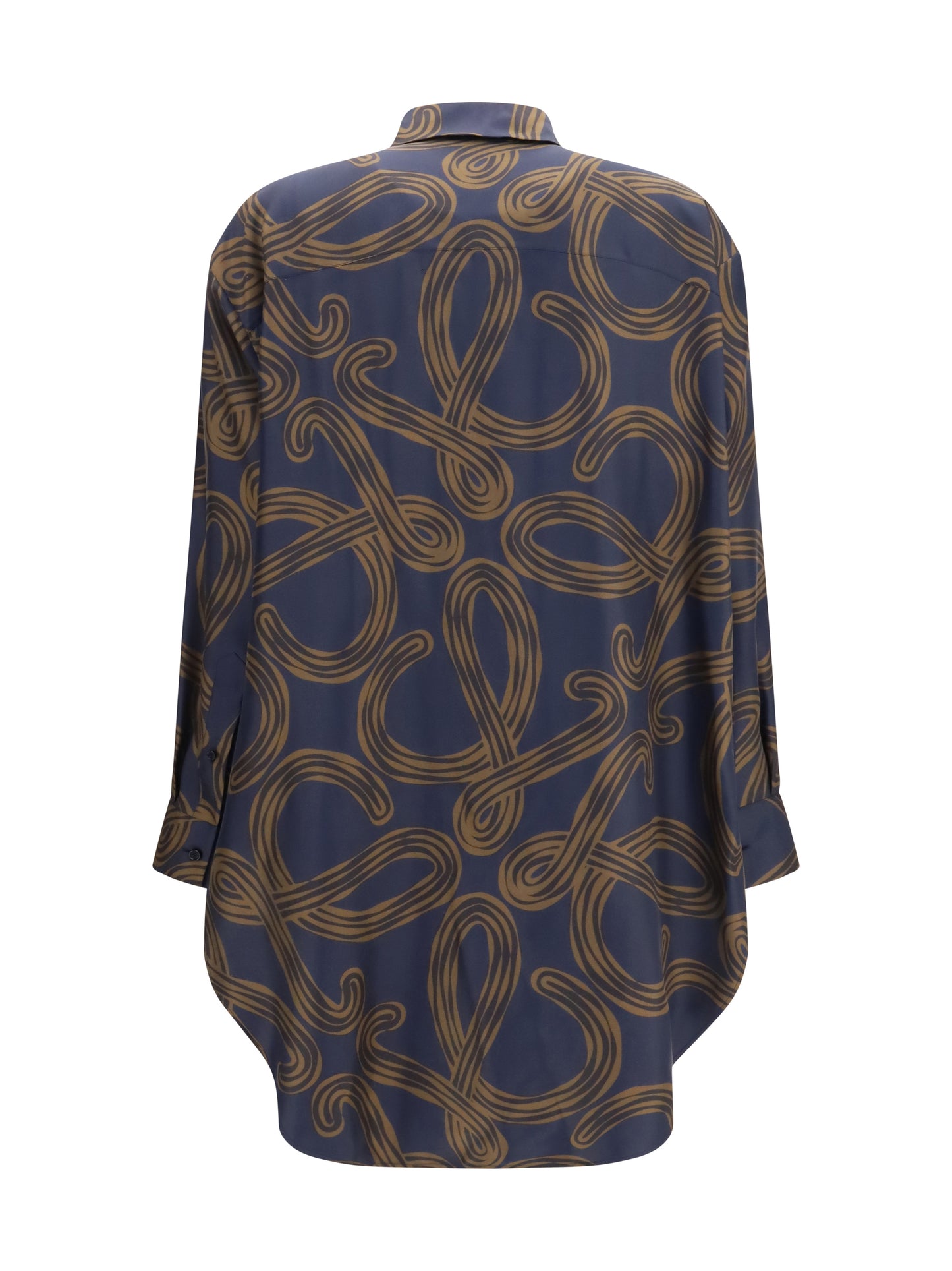 Shirt Silk Twill Navy/Brown