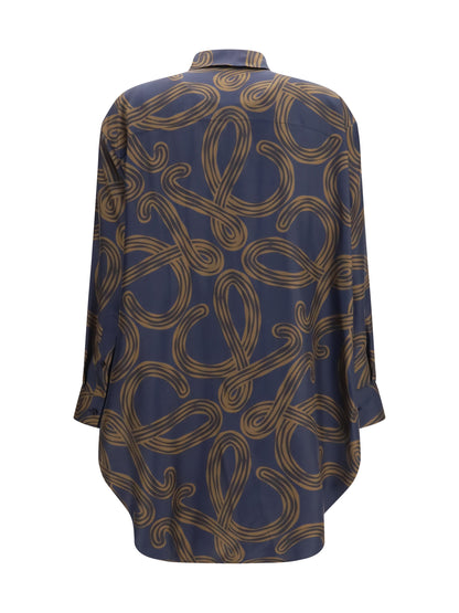 Shirt Silk Twill Navy/Brown