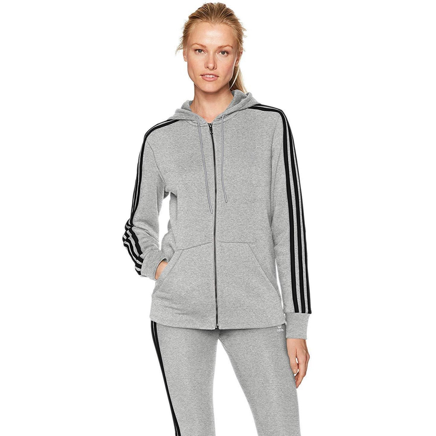 adidas Women's Essentials Cotton Fleece 3-Stripe Full Zip Hoodie