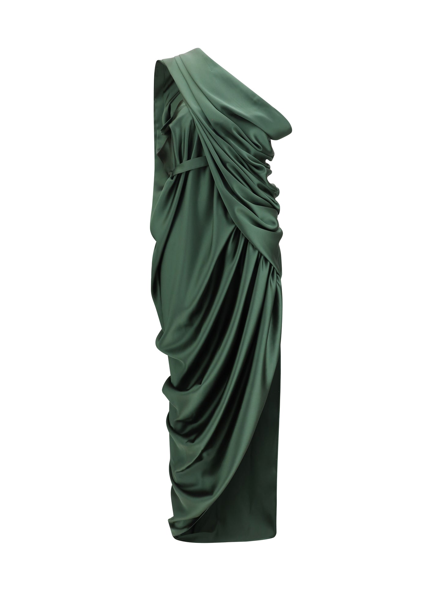Midi Dress Draped Green Satin