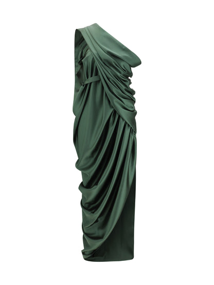 Midi Dress Draped Green Satin