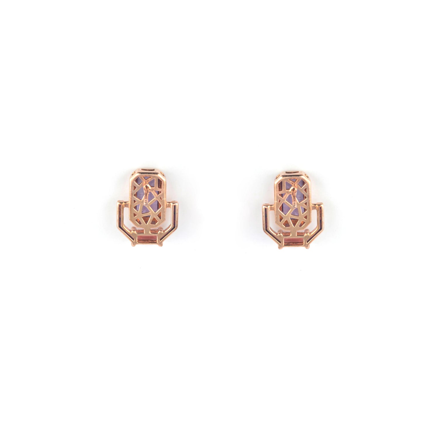 Emerald Cut Purple Amethyst Silver Stud Earrings