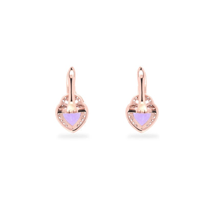 Natural Amethyst Heart Leverback Silver Drop Earrings