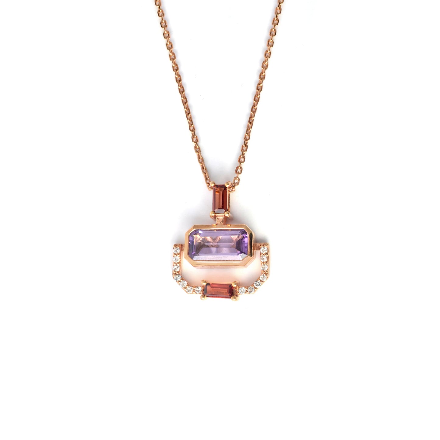 Rose Gold Emerald Cut Natural Amethyst Pendant Necklace