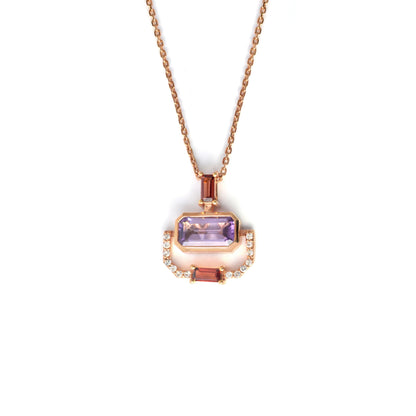 Rose Gold Emerald Cut Natural Amethyst Pendant Necklace