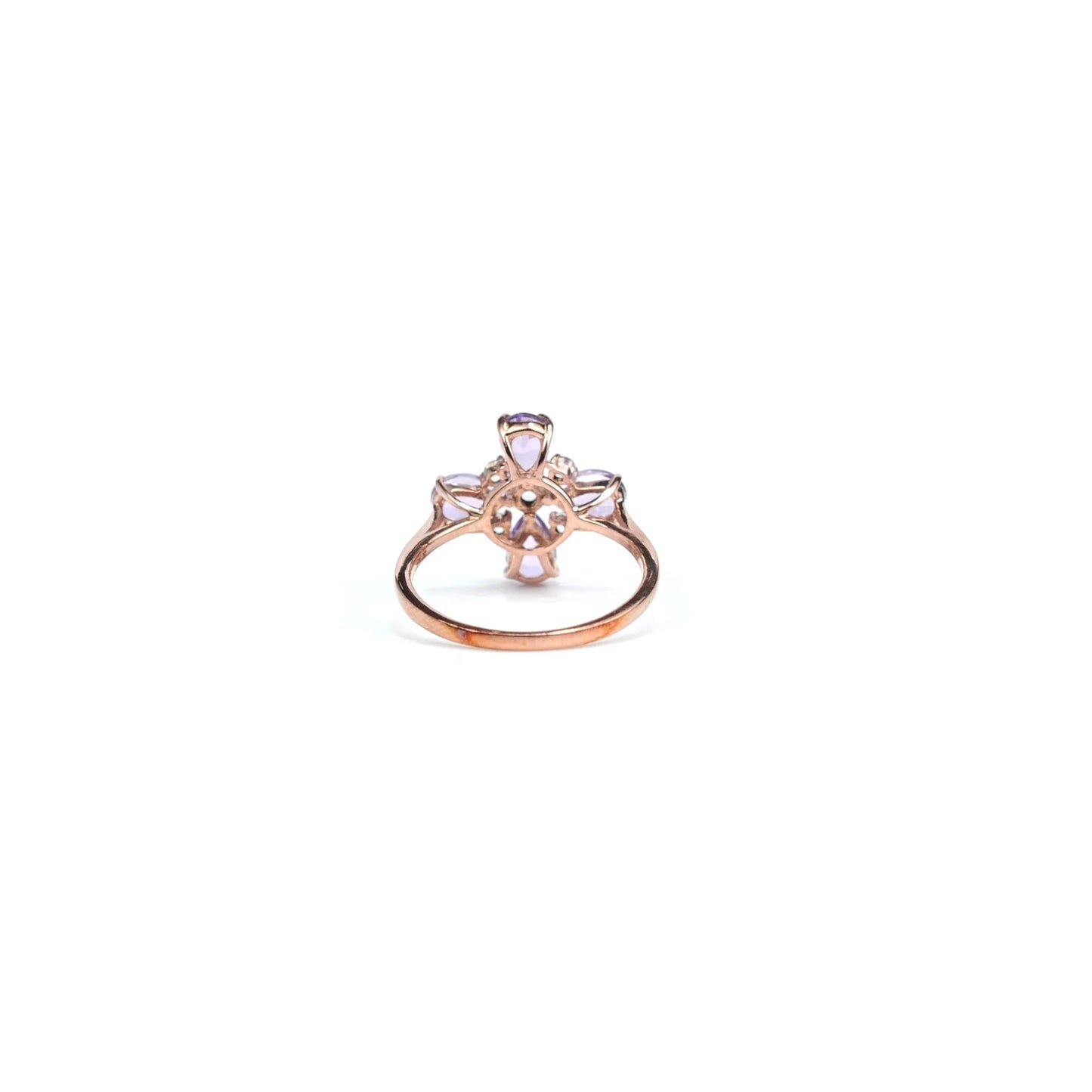 1.28 Ct Pear Purple Amethyst and White Topaz Prong Silver Four Leaf Clover Ring