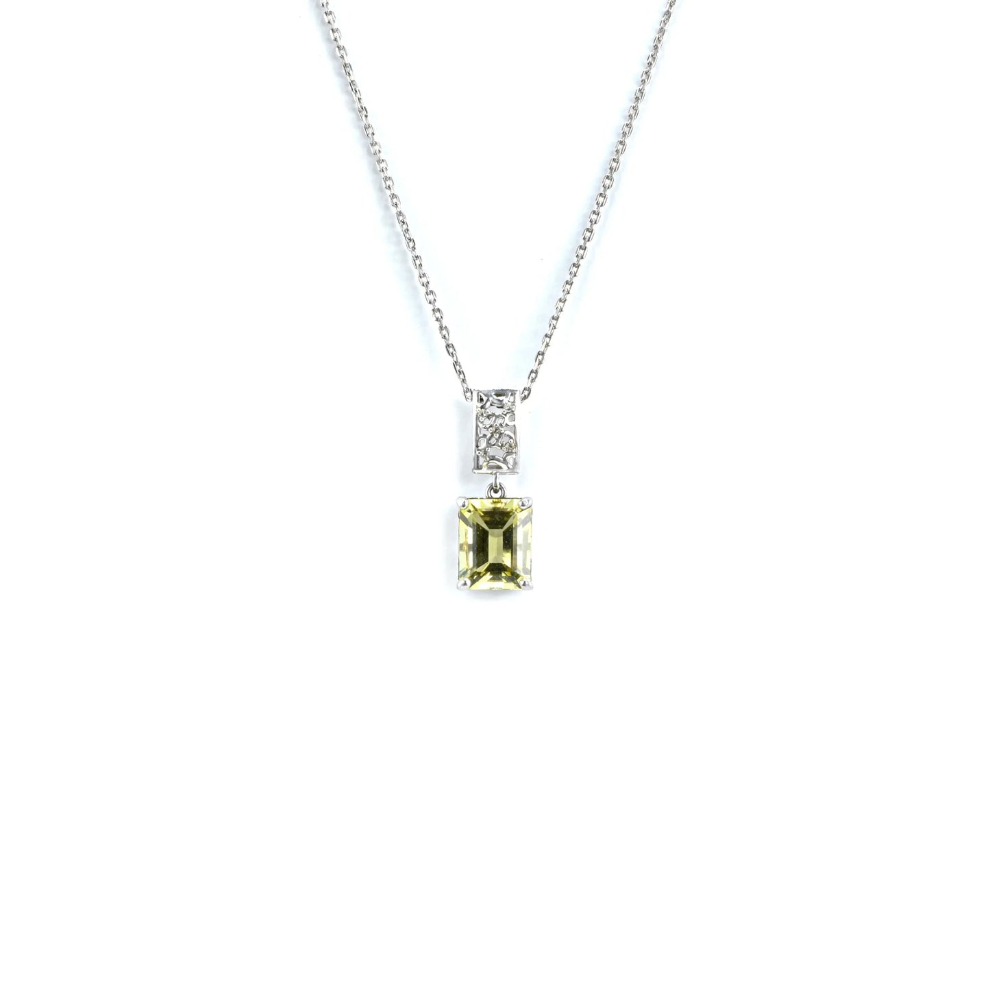 Emerald Cut Lemon Quartz Pendant Necklace