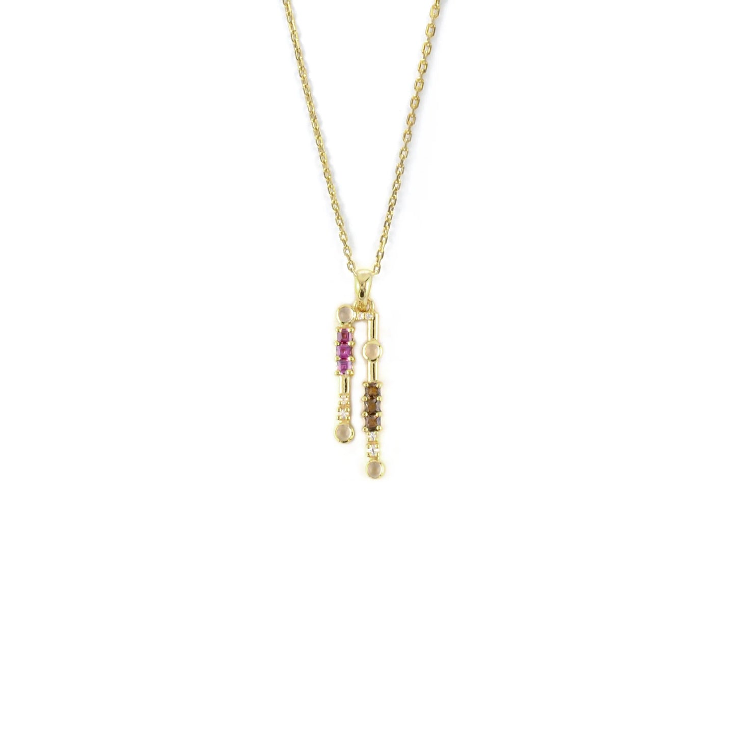 Natural Multistone Bar Drop Necklace Silver